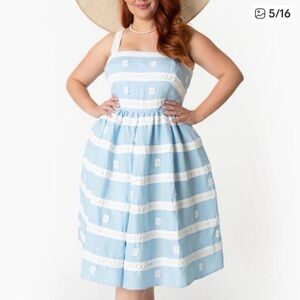 NWT Unique Vintage Blue and White Barbie Dress